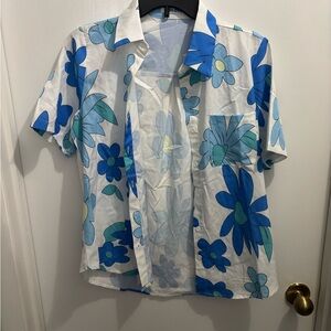 Floral Blue and White Pajama Top